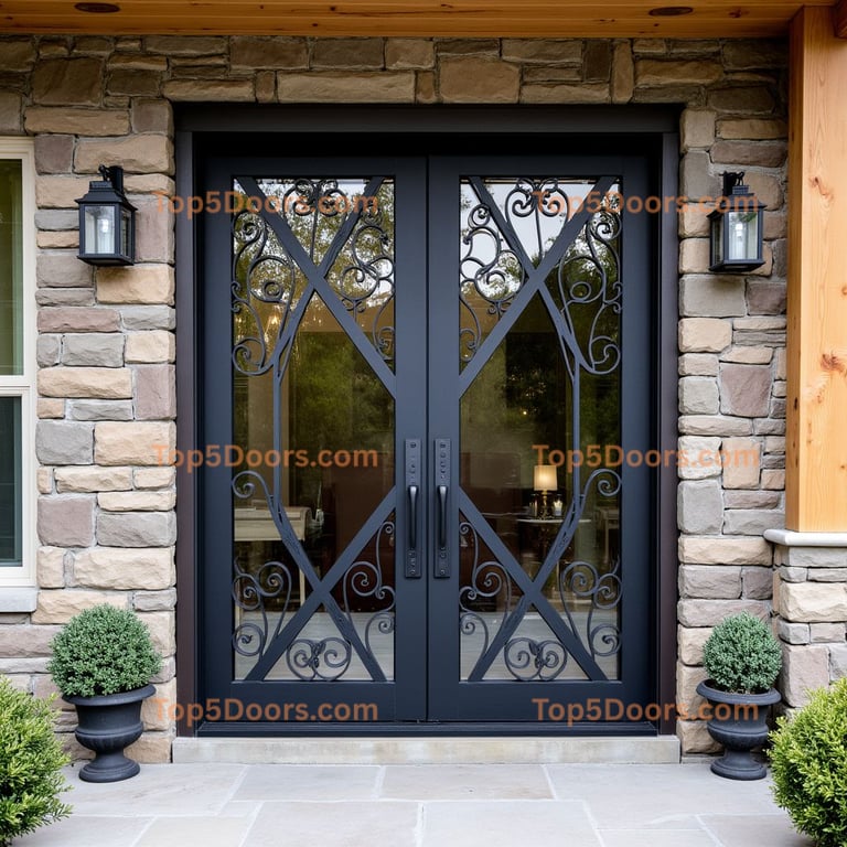 Wrought Iron Double Doors with Glass