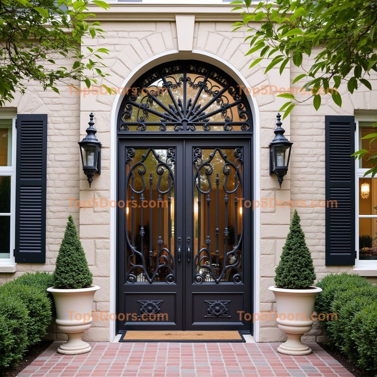 Wrought Iron Double Doors with Glass Inserts