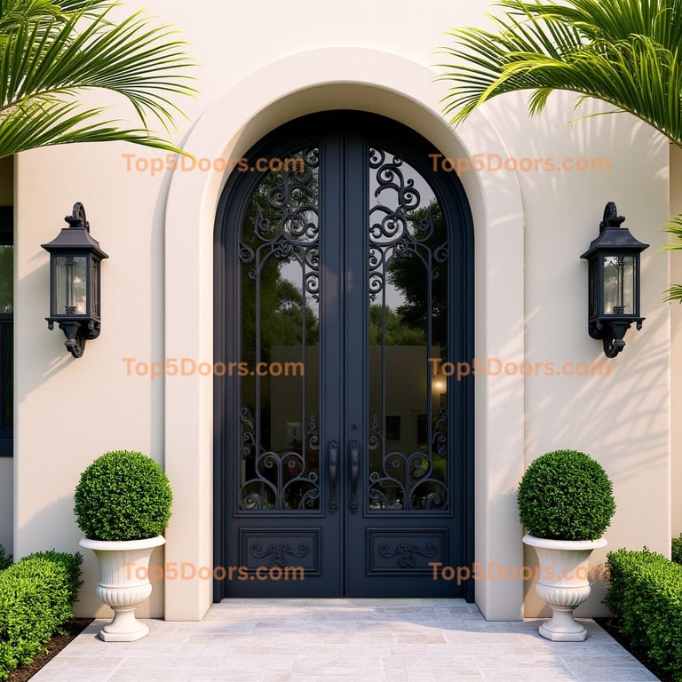 Wrought Iron Double Doors with Lanterns