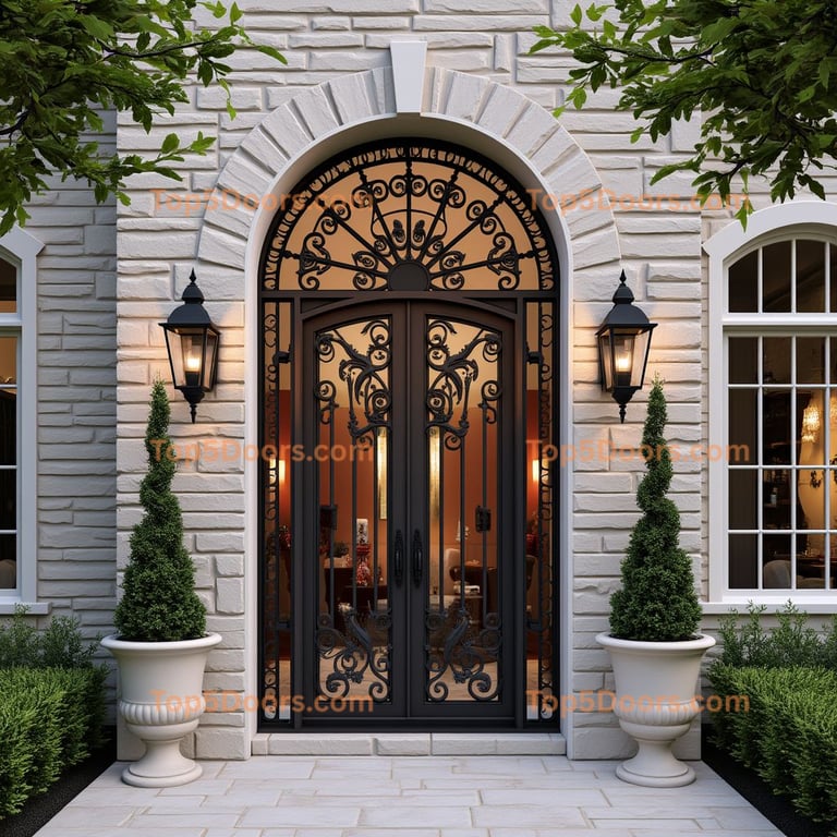 Wrought Iron Double Doors with Lanterns