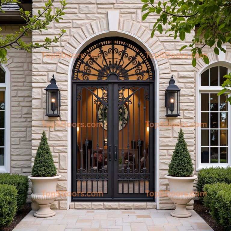 Wrought Iron Double Doors with Scrollwork