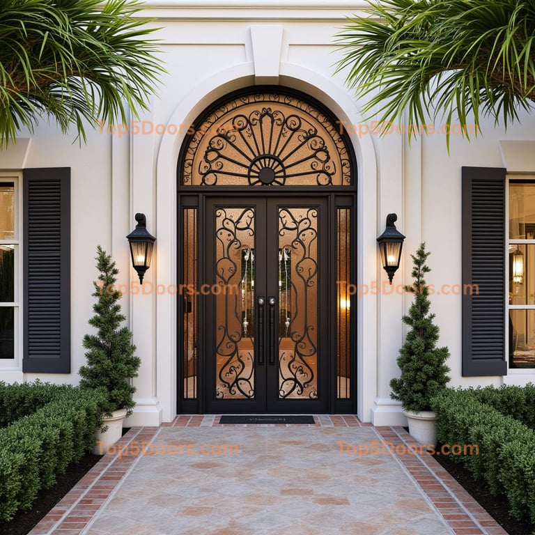 Wrought Iron and Glass Double Door