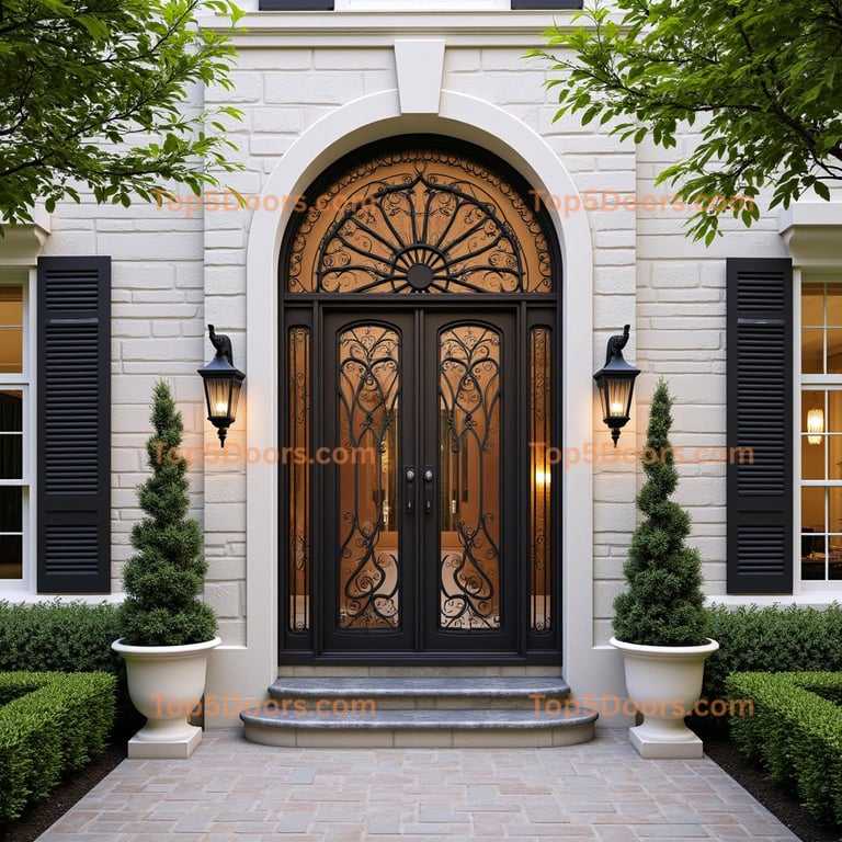 Wrought Iron and Glass Double Door