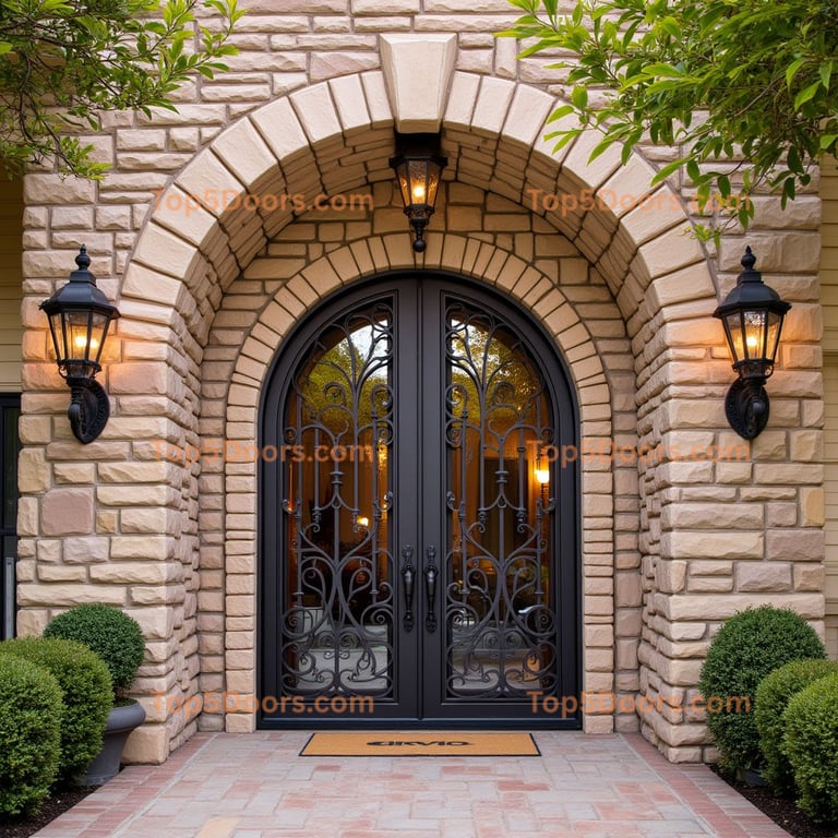 Wrought Iron and Glass Double Door