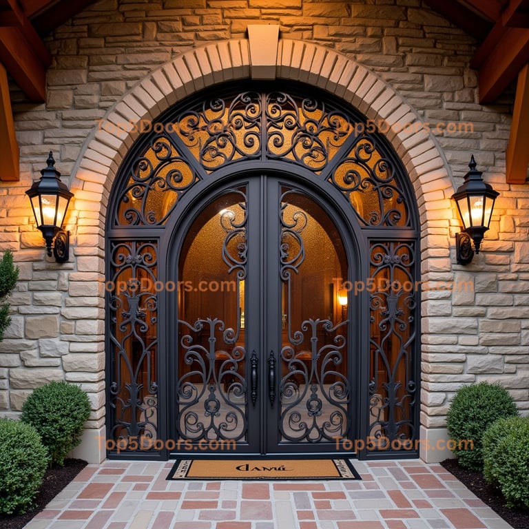 Wrought Iron and Glass Double Door