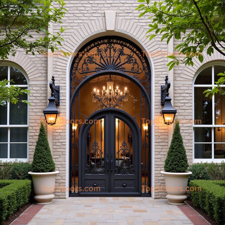 Wrought Iron and Glass Double Door