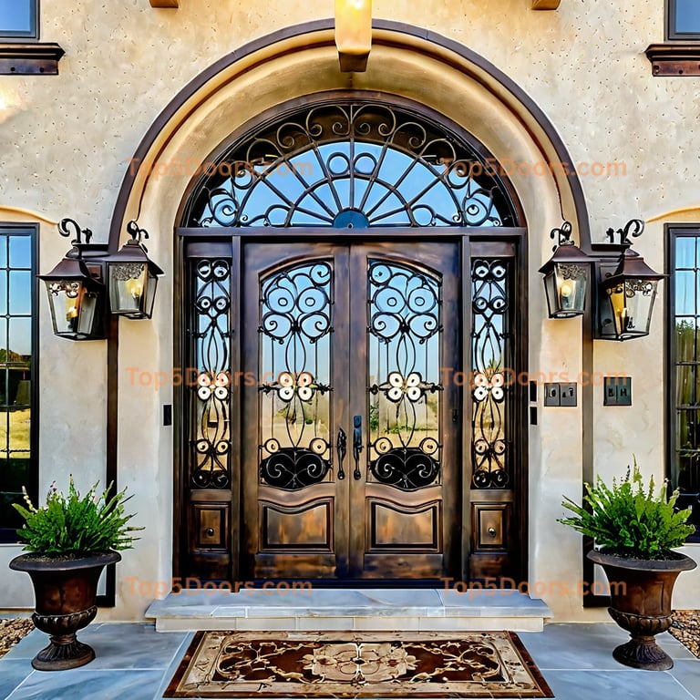 Wyoming wrought iron arched double mediterranean Door