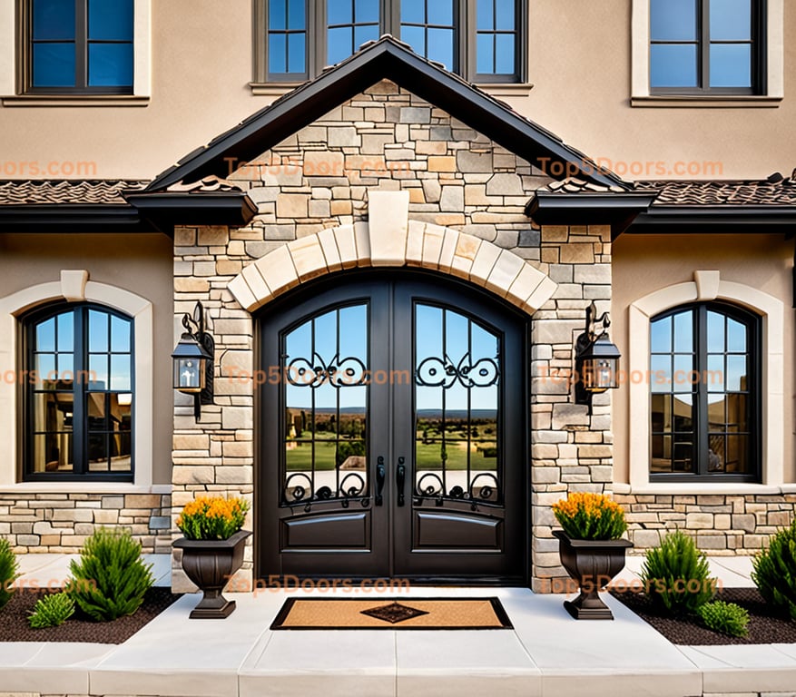 Wyoming wrought iron arched double french country Door