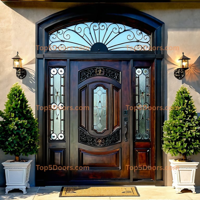 Wyoming wrought iron glass paneled korean modern Door