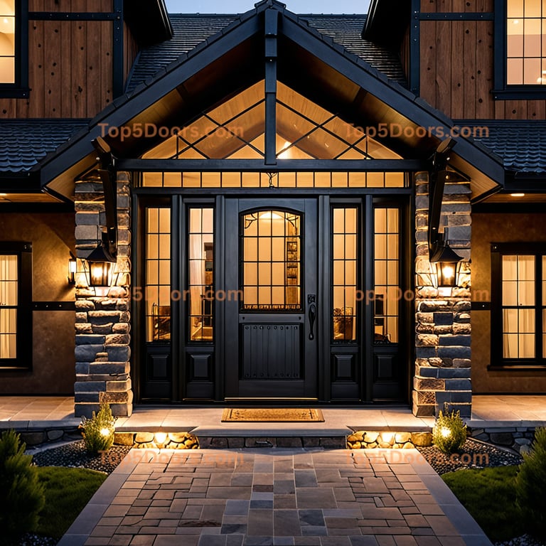Wyoming wrought iron glass paneled mountain lodge Door
