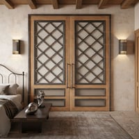 Gray Frosted Glass Door With Recessed Panel and Dark Metal Handle