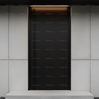 Modern Minimalist Dark Door With Metal Frame and Concrete Wall