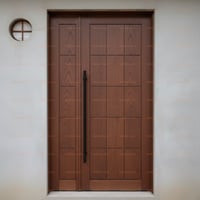 Paneled Wood Door With Sidelight and Black Handle