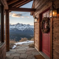 Red Plank Wood Door With Metal Studs and Ornate Handle