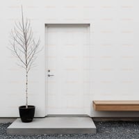 White Rectangular Door With Vertical Panels and Brushed Metal Handle