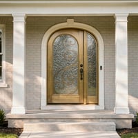 Arched Double Front Door With Textured Glass and Bronze Finish