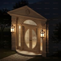 Elegant Double Front Door With Oval Windows, Sidelights, and Arched Transom