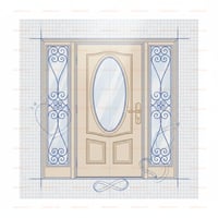 Door Design Sketch With Oval Window and Decorative Sidelights