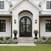 Minimalist Arched Iron Door for Colorado Home
