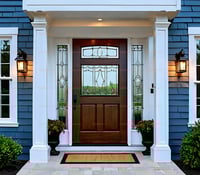 Leaded Glass Entry Door With Sidelights and Fluted Columns