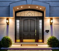 Elegant Arched Double Door With Gold Accents and Decorative Sidelights 1