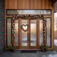 Reeded Glass Double Doors With Rose Garland and Winter Landscape