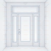 Door With Transom and Sidelights: Rectangular Framed Entryway Blueprint