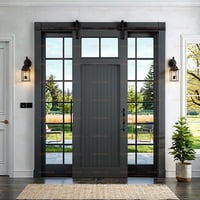 Farmhouse Grid Sliding Closet Door in Charcoal for Scandinavian Homes