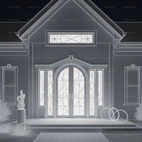 Arched Double Doors With Geometric Glass Design at Night