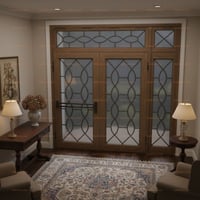 Elegant Wood Double Door With Oval Glass Design and Sidelight
