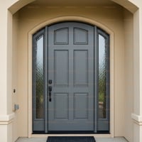 Elegant Six-panel Arch Top Entry Door With Textured Sidelights